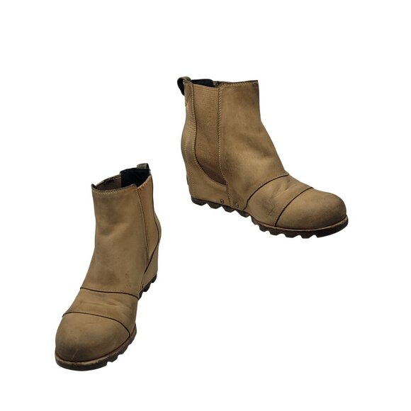 Sorel Womens Leather Lea Wedge Booties Elk Curry Sz 9.5 Mad Max Apocalyptic Tan - Picture 14 of 14
